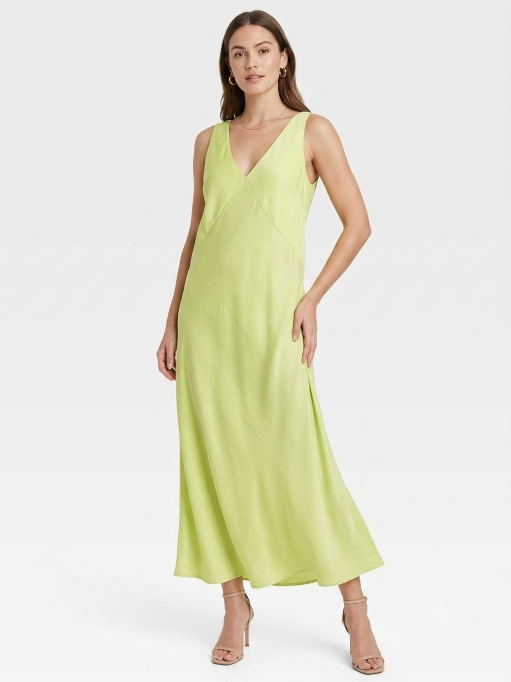 A New Day Lime Green Sleeveless Maxi Dress XXL V-Neck Flowy Casual Summer